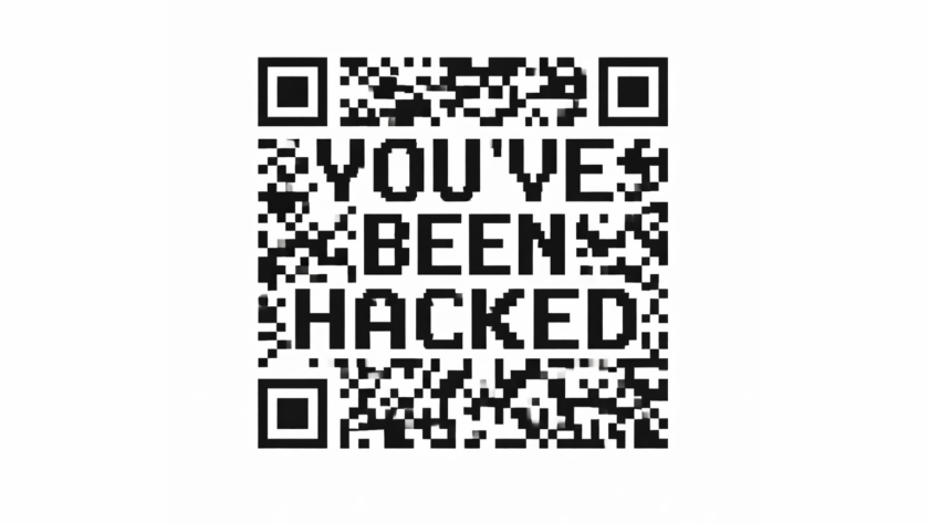 QR code with warning text “You’ve been hacked”, illustrating a quishing scam using fake official letters.